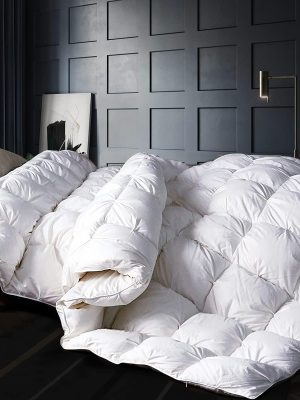 All Season Luxurious White Goose Down Feather Fiber Comforter Duvet Inserts  - Medium Warmth Ultra Soft 750 Fill Power White Bedding Comforter with 8 Tabs - 90x90 Pinch Pleat