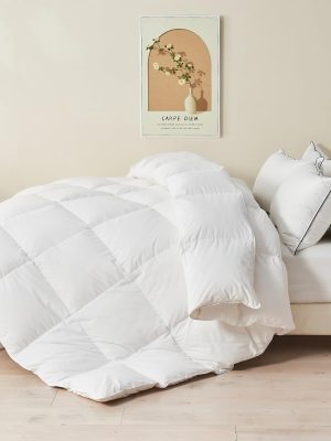 Feather Down Comforter , Luxury Extra-Fluffy Duvet Insert, All Season Bed Comforter with Ultra-Soft Organic Cotton Case (90x90 Inch, Ivory White)