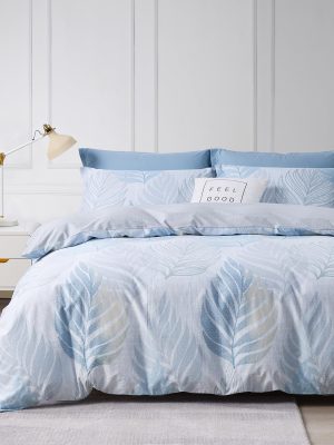 Tropical Monstera Leaf Duvet Cover Set 3pcs Queen Size Light Blue White Botanical Palm Leaves Bedding Comforter Cover Set 1 Duvet Cover 2 Pillow Shams, Comforter Not Included
