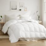 Goose Down Fiber Comforters King Size, All Season Luxury White Duvet Insert, 100% Cotton Fabric, Hotel Collection Fluffy Breathable Bedding Comforters, 8 Corner & Center Loops, 106x90 Inch