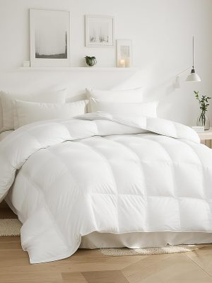 Goose Down Fiber Comforters King Size, All Season Luxury White Duvet Insert, 100% Cotton Fabric, Hotel Collection Fluffy Breathable Bedding Comforters, 8 Corner & Center Loops, 106x90 Inch