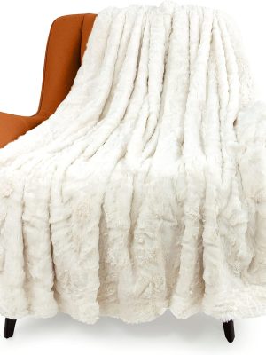 Faux Fur Luxury Throw Blanket,Double Side Soft Fluffy Shaggy Fuzzy Blanket for Couch Sofa Bed (Cream, Throw)