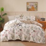 Duvet Cover Queen Size - 100% Cotton Comforter Cover Floral Duvet Cover Sets 3-PC, Breathable Duvet Cover with Zipper Closure & Corner Ties