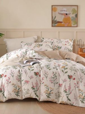 Duvet Cover Queen Size - 100% Cotton Comforter Cover Floral Duvet Cover Sets 3-PC, Breathable Duvet Cover with Zipper Closure & Corner Ties