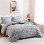 Wool Comforter Dvet Insert King Size for All Season, Luxurious Organic Wool Fill Duvet, Breathable Comforter, 100% Noiseless Waffle Cotton Shell (Gray)
