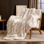 Deluxe Sheared Rabbit Faux Fur Throw Blanket, Soft Fuzzy High-Low Sculpted Plush Blanket for Couch, Cozy Home Accent, All Season Use, Beige 50"x60"