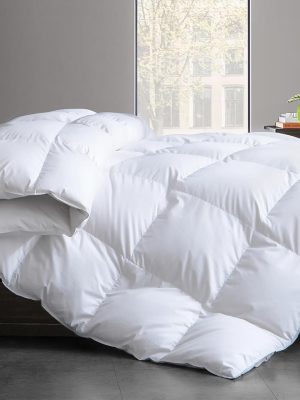 Feather and Down Comforter Insert , 100% Cotton Cover, All Season White Down Feather Duvet Insert, Fluffy Soft Hotel Luxury Bedding for Bedroom, 90 x 90 Inches