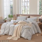 Striped Duvet Cover Set 100% Washed Cotton Linen Like Textured Breathable Durable Soft Comfy (Cornflower Blue White Classic Stripes, King 104"x90")