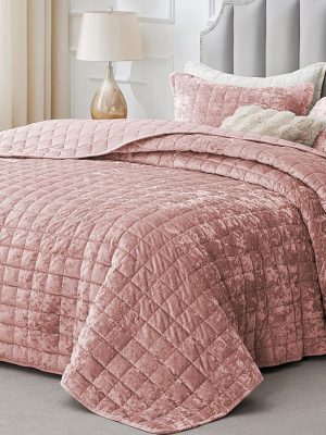 Velvet Quilt Set King Size - Luxury Velvet Comforter Bedding Set 3 Pieces, Soft Cozy Dusty Pink Oversized Bedspread Coverlet Valentines Bedding with 2 Pillow Shams