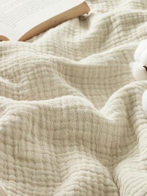 100% Cotton Muslin Blankets for Adults Large Throw 50x70 Inches - 4-Layer Breathable and Lightweight, Soft Boho Gauze Muslin Cotton Blanket for Couch Decor Travel Summer, Linen Beige