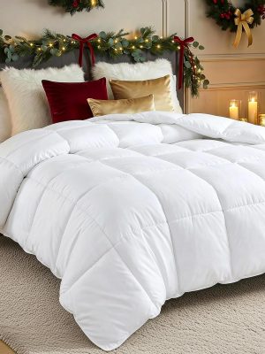 Comforters , All Season Duvet Insert, Down Alternative Box Stitched Bed Comforter with Corner Tabs, Machine Washable (White)