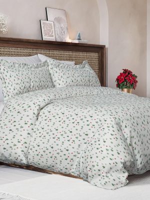Christmas Duvet Cover Queen Size Set - Extra Soft Queen Duvet Cover with 2 Pillow Shams - Holiday Xmas Bedding with Zipper Closures & Ties - Comfy, Cozy, Breathable Bed Set - 90 x 90, Christmas Trees