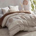 Boho Duvet Cover Set Queen Size, Beige and Terracotta Color Clash 3 Pieces Microfiber Bedding Set, Durable and Super Soft Duvet Covers with Zipper and Ties, 90"*90"